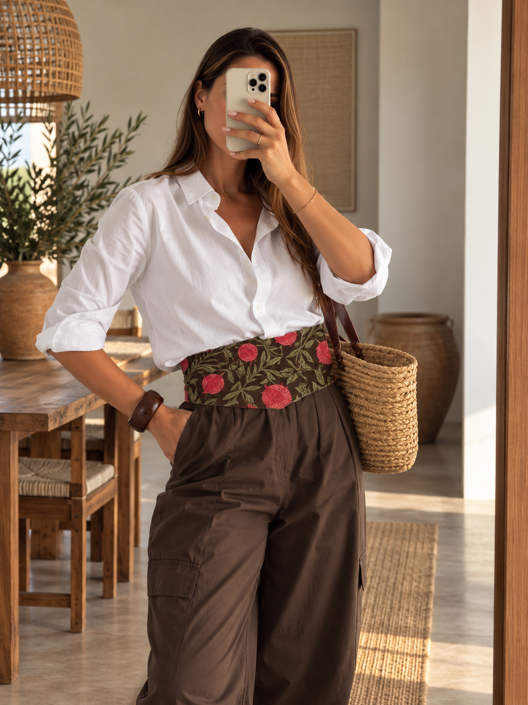 Fajín de mujer estampado granadas fondo marrón 100% algodón